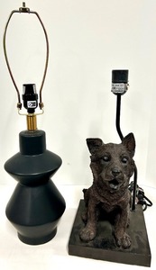 lot 166 image: Dog Statue Lamp Set - Black Ceramic Table Lamp & Dog Figurine Accent, Vintage Decor