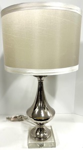 lot 167 image: Table Lamp - Silver Finish with Champagne Fabric Shade & Acrylic Base