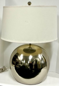 lot 170 image: Chrome Globe Table Lamp - Sphere Base with White Fabric Drum Shade