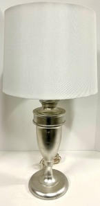 lot 172 image: Table Lamp - Brushed Nickel & White Fabric Shade