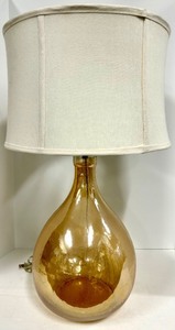 lot 174 image: Amber Teardrop Glass Table Lamp & White Fabric Shade