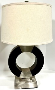 lot 183 image: Donut Ring Table Lamp - Linen Shade & Metal Base