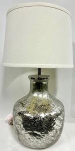 lot 185 image: Hammered Silver Glass Vase-Style Table Lamp & White Drum Shade