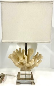 lot 187 image: Decorative Coral-Inspired Table Lamp with White Rectangular Shade & Chrome Base