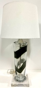lot 189 image: Tall Art Glass Swirl Table Lamp & White Drum Shade