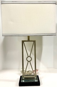 lot 191A image: Geometric Metal Frame Table Lamp &amp White Rectangular Shade - #1