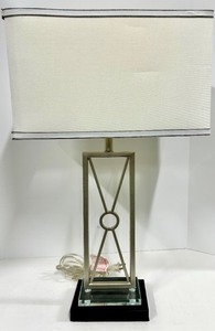 lot 191B image: Geometric Metal Frame Table Lamp &amp White Rectangular Shade - #2