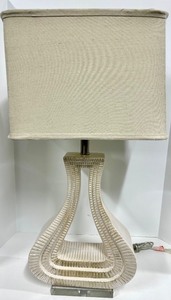lot 192A image: Hourglass Table Lamp - Cream Textured Base &amp Linen Shade - #1