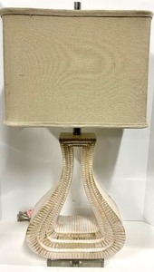lot 192B image: Hourglass Table Lamp - Cream Textured Base &amp Linen Shade - #2