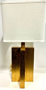 lot 195 image: Mid-Century Modern Block Table Lamp with White Shade &amp Brass Accents