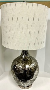 lot 196 image: Mercury Glass Table Lamp & White Drum Shade - Textured Metallic Finish