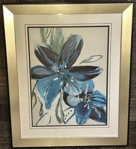 lot 203A image: Abstract Blue Flower Painting - Framed Wall Art - #1