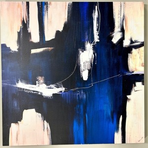 lot 205 image: Canvas Painting - Abstract Blue & Black Modern Expressionist Artwork