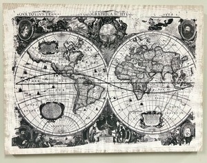 lot 207C image: Double-Hemisphere World Map Engraving & Decorative Border - Antique