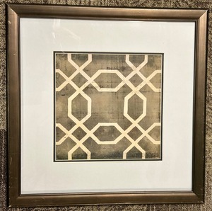 lot 220B image: Framed Geometric Abstract Art Print & Lattice Pattern - Modern Wall Decor