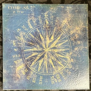 lot 223A image: Canvas Compass Rose Wall Art - Distressed Blue Vintage-Style Decor