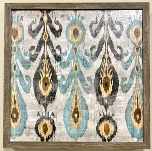 lot 224 image: Canvas Wall Art - Framed Turquoise & Gold Damask Pattern