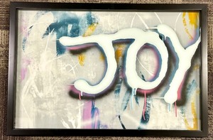 lot 227B image: Joy Graffiti Wall Art - Framed White JOY Letters on Colorful Abstract Background