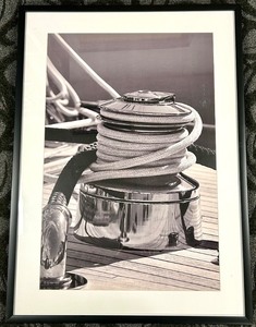 lot 232 image: Framed Nautical Photo & Print - Sailboat Winch on Deck (Monochrome)