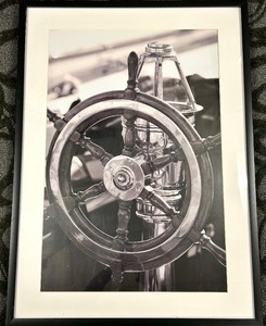 lot 235 image: Ship Wheel Photograph Framed Black & White Nautical Decor
