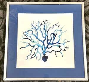 lot 240 image: Blue Tree Abstract Painting - Framed Wall Art with Blue Mat