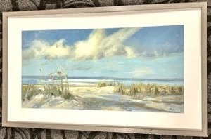 lot 242 image: Beach Dunes Seascape - MDK Framed Landscape Painting Signed MDK