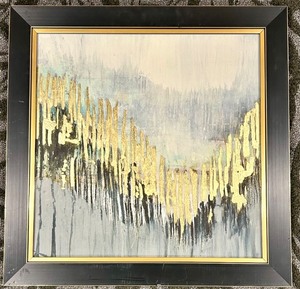 lot 245 image: Abstract Painting - Gold Accent on Grey Background, Black Frame