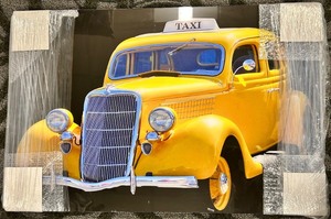 lot 248 image: Acrylic Painting - Vintage Yellow Taxi Car