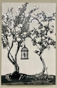 lot 252C image: Tree with Bird Cage Wall Art & Branches - Monochrome Print