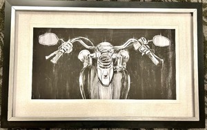 lot 255 image: Motorcycle Handlebars Front View Framed Art Print - Chalkboard Style