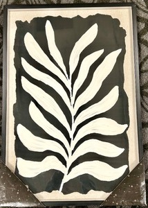lot 260 image: Framed White Leaf Botanical Wall Art - Black Background