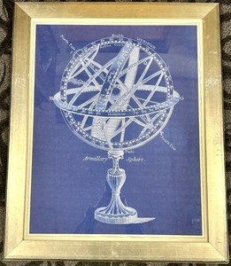 lot 262 image: Armillary Sphere Print - Framed Astronomical Diagram in Gold Frame