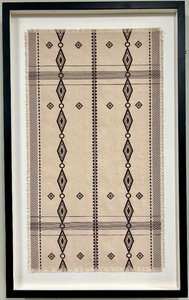 lot 265 image: Cloth Framed Geometric Textile Wall Hanging - Beige & Black, Fringe
