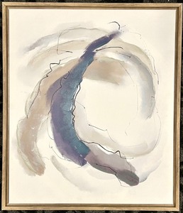 lot 267 image: Framed Abstract Canvas Art - Circular Ring Composition in Soft Neutrals