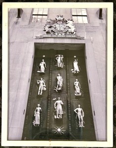 lot 271 image: Door Panel - Royal Arms Crest with Classical Figures & Sun Emblem