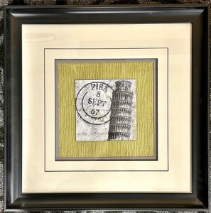 lot 276 image: Leaning Tower of Pisa Print - Framed Artwork & Vintage Postmark 1967
