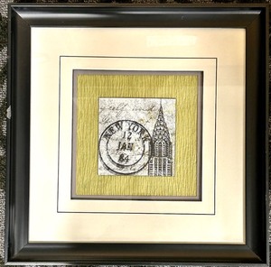 lot 277 image: Chrysler Building NYC Print Framed Art with New York Stamp Detail, Gold Mat