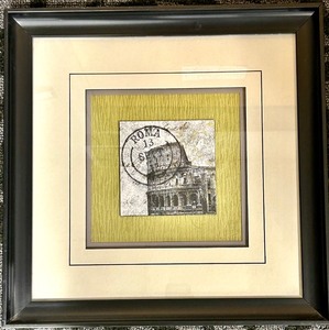 lot 278 image: Framed Colosseum Print & Rome Stamp Overlay - Black Frame
