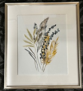 lot 282 image: Framed Botanical Print - Dried Plant Arrangement & Silver Frame
