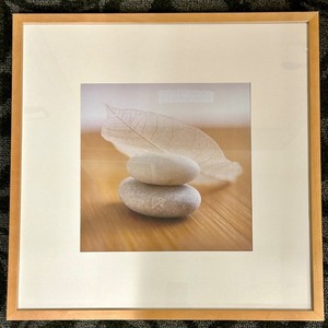 lot 284 image: Zen Stone Balancing Art Print - Framed Wood Frame & Cream Double Mat