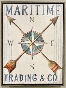 lot 287 image: Maritime Trading & Co. Wood Sign - Nautical Compass Arrows Decor