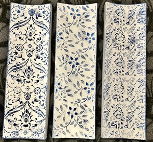lot 295 image: Blue Floral Embossed Metal Wall Panels (Lot of 3)