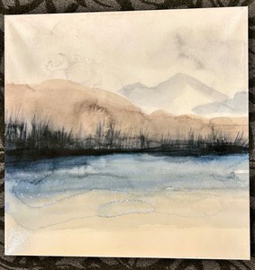 lot 300A image: Watercolor Landscape Painting - Mountains & Lake Scene on Paper