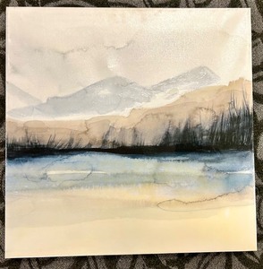 lot 300B image: Watercolor Landscape Painting - Mountains & Lake Scene