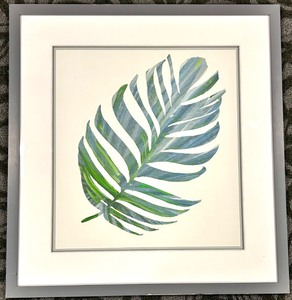lot 353 image: Palm Leaf Framed Wall Art - Green Palm Frond Print in Silver Frame