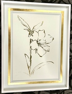 lot 355 image: Iris Botanical Print Framed Art - White Frame & Gold Inner Border