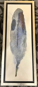 lot 357A image: Abstract Artwork - Framed Blue-Gray Leaf on Cream Background