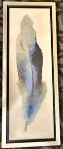 lot 357C image: Framed Abstract Artwork - Vertical BlueGreen Watercolor in Black Mat