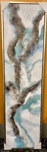 lot 359A image: Abstract Canvas Painting - Teal &amp White with Gold Glitter Accents - #1
