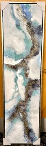 lot 359B image: Abstract Canvas Painting - Gold Glitter Path with Teal &amp White - #2